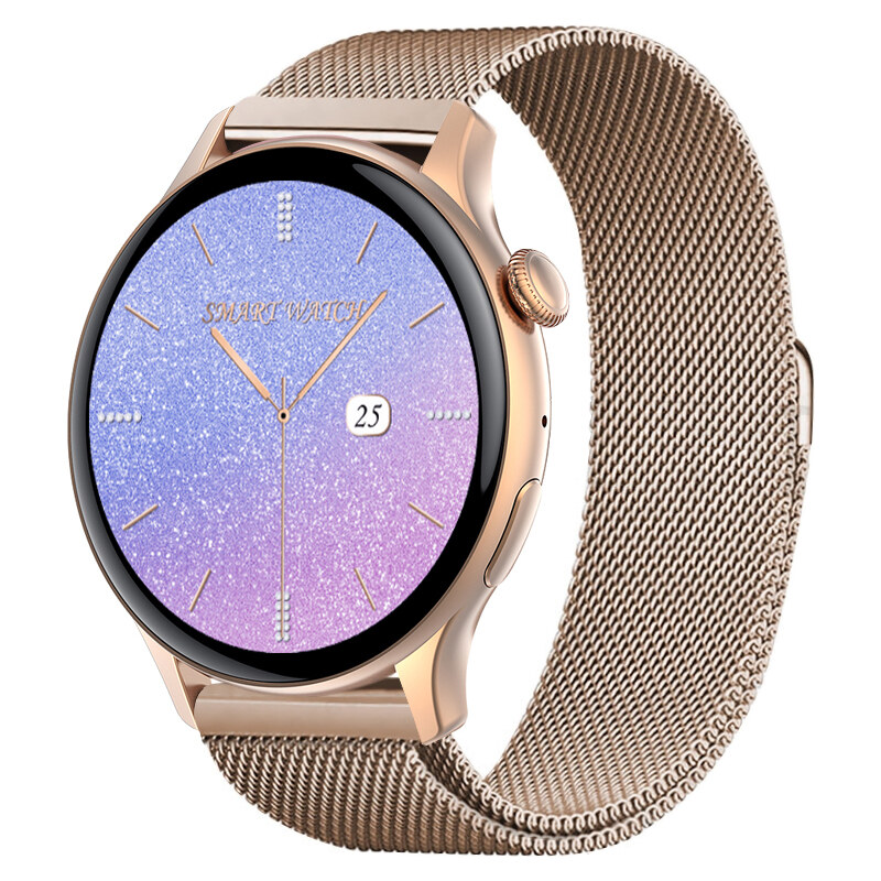 Smart hodinky Madvell Talon s volaním cez bluetooth púdrovo zlaté s púdrovym kovovým magnetickým remienkom