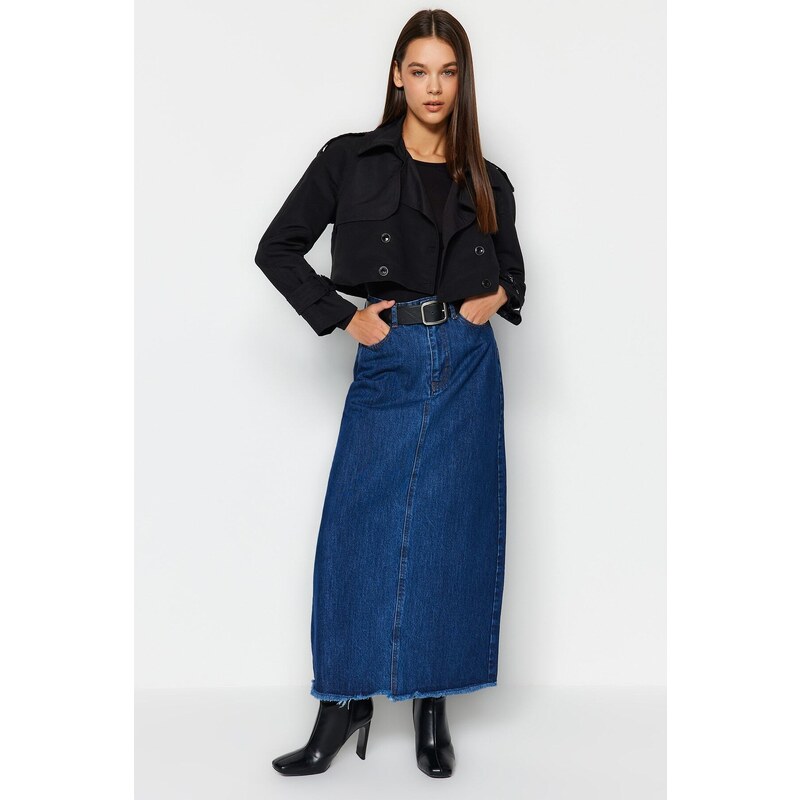 Trendyol Modest Indigová dlhá džínsová sukňa