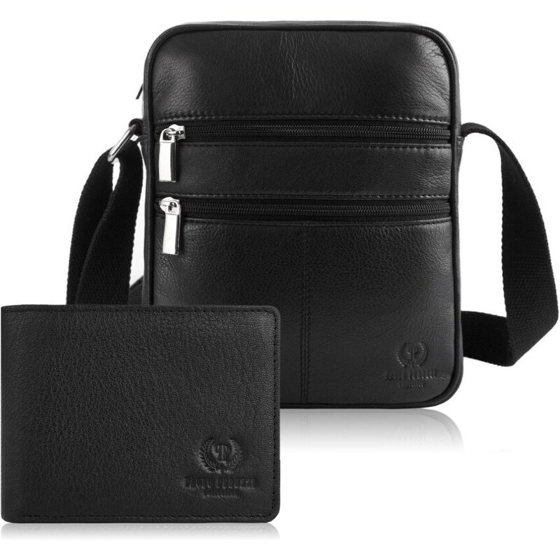 Paolo Peruzzi Pánska kožená taška + peňaženka ZUP-76-BL | čierna ZUP 44961627