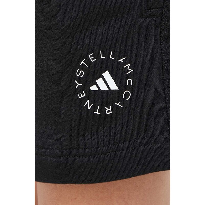 Bavlnené šortky adidas by Stella McCartney Terry čierna farba, jednofarebné, vysoký pás, IK9093