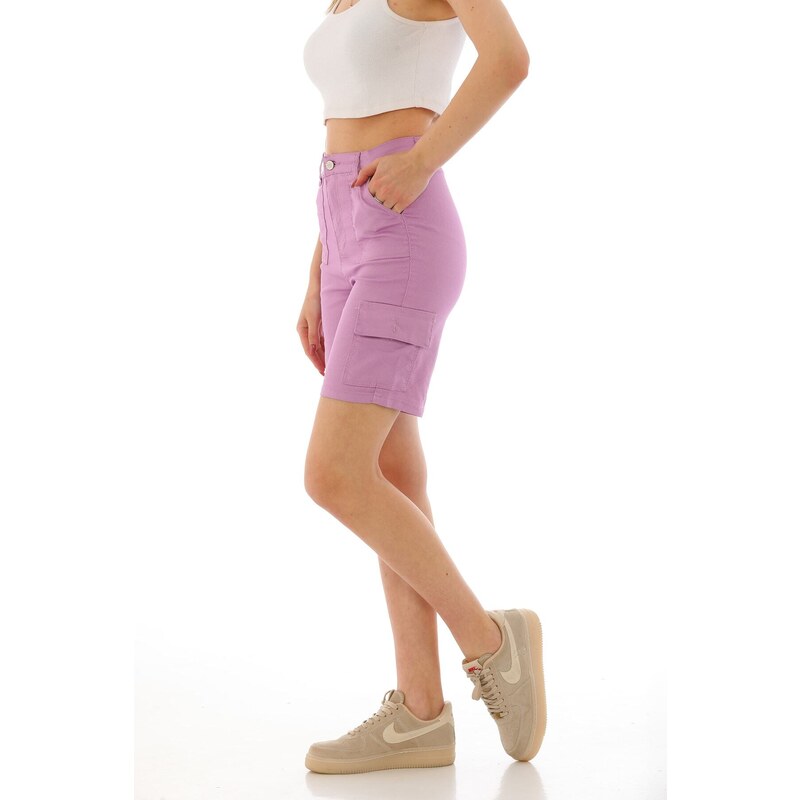Dámske lila vysoké pásové lycrové bermudy BİKELİFE 50509975