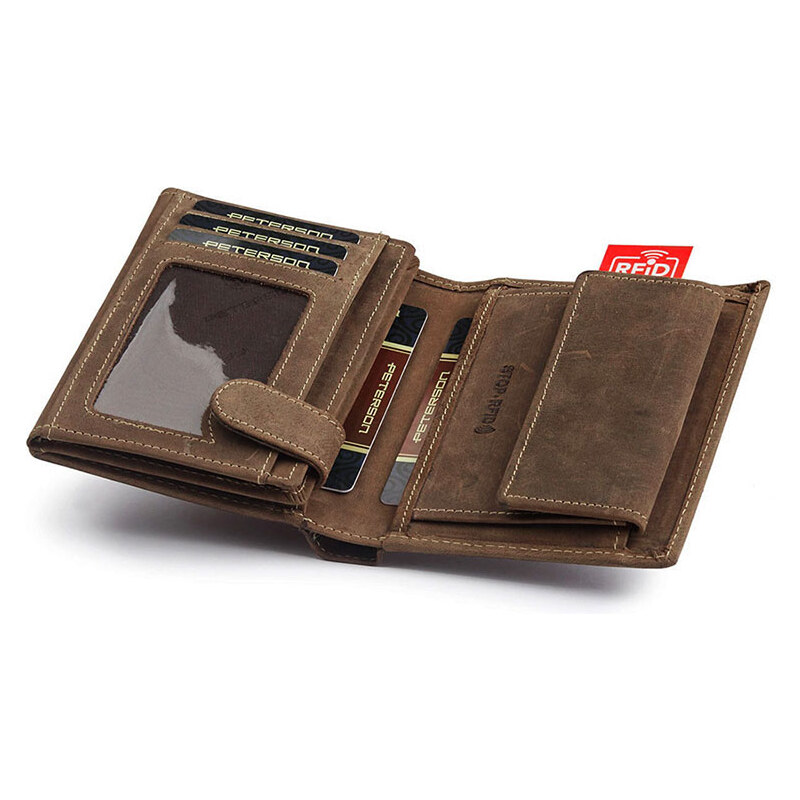 Peterson Kvalitná hnedá pánska kožená peňaženka (GPPN366)