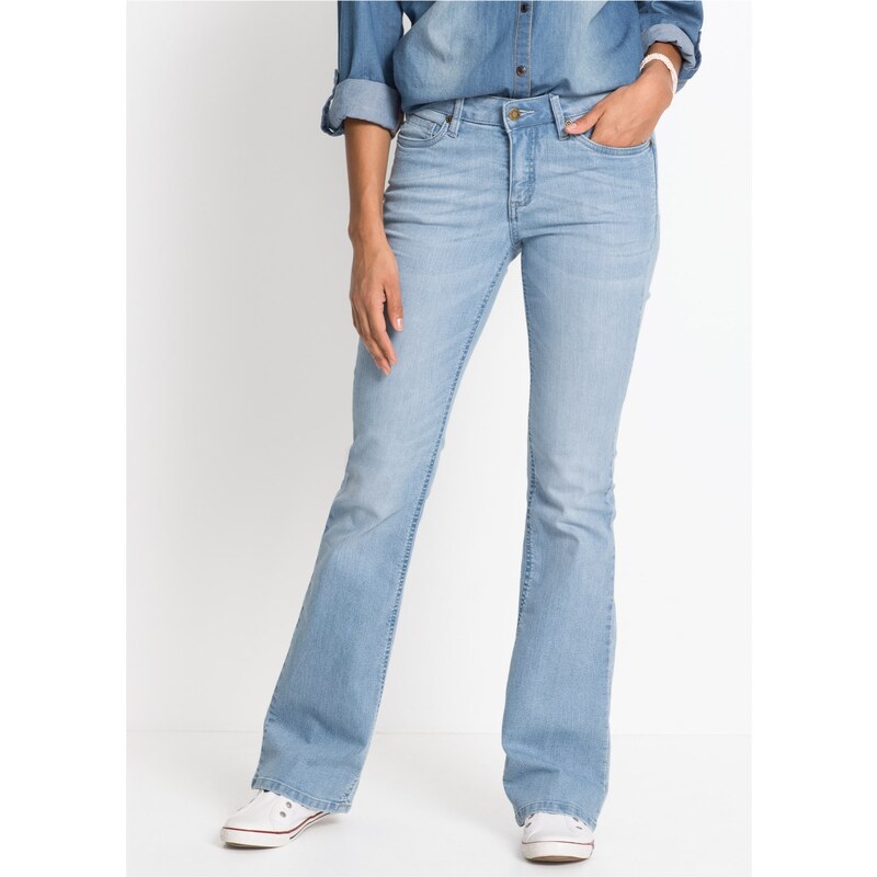 bonprix Komfortné strečové džínsy BOOTCUT, Mid Waist, farba modrá 45007029