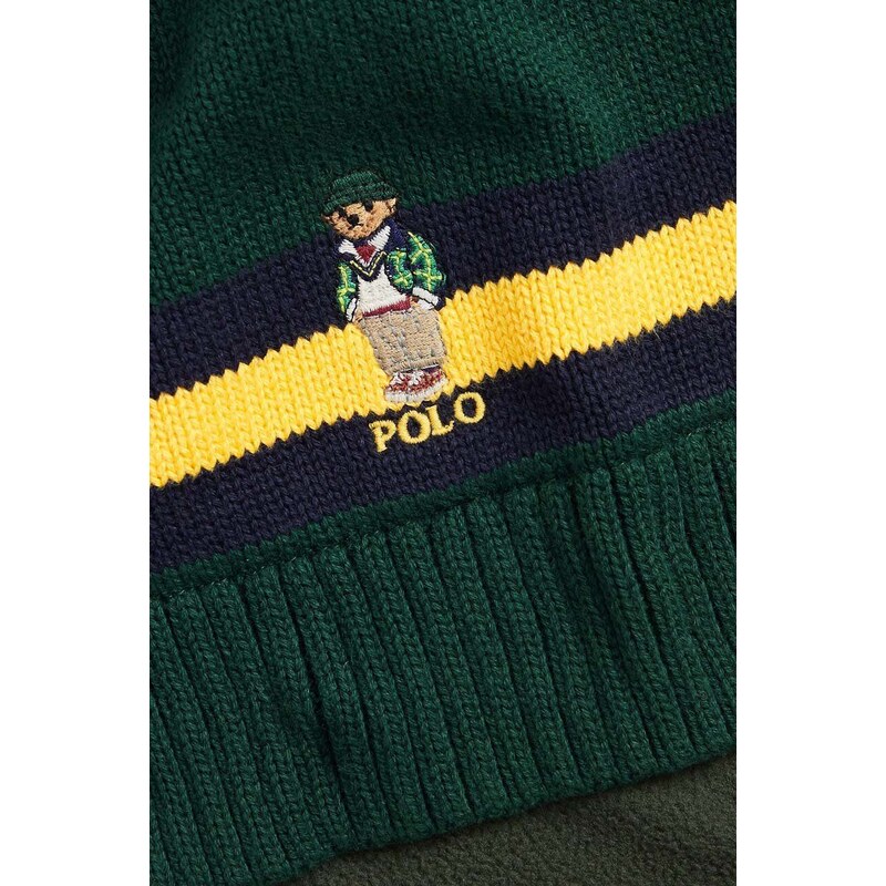 Detská bavlnená šatka Polo Ralph Lauren zelená farba, s nášivkou
