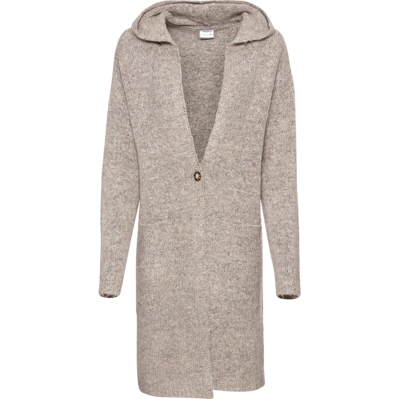 bonprix Dlhý pletený sveter, farba béžová 19533431