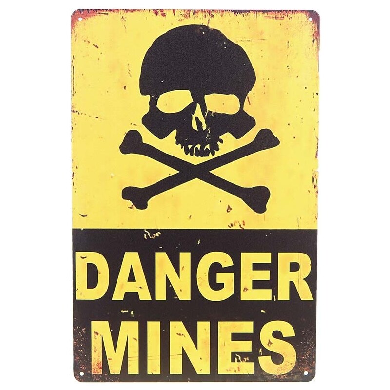 Plechová tabula Danger Mines 20x30