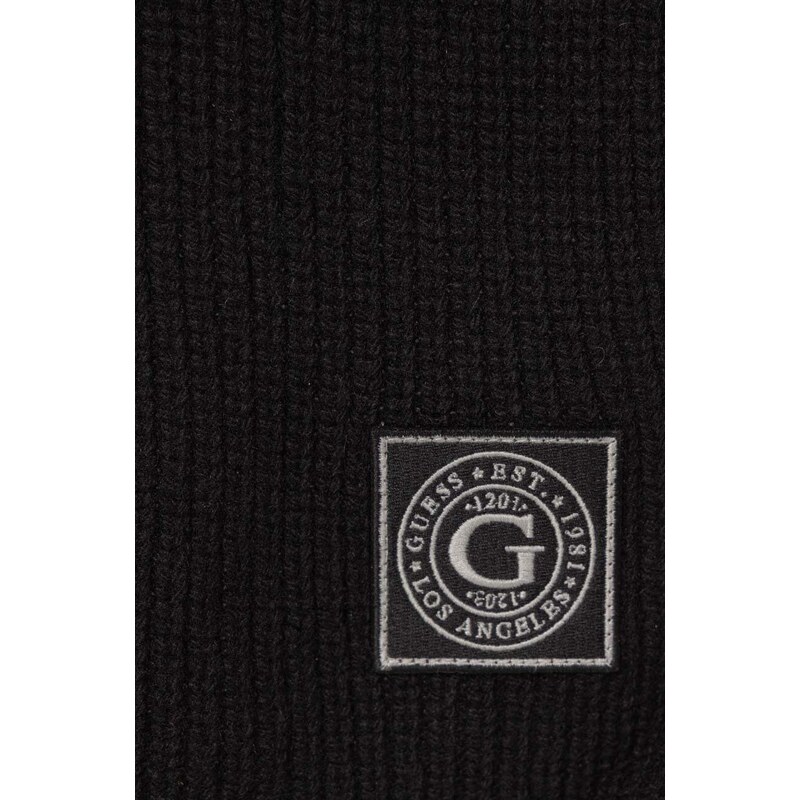 Vlnený šál Guess čierna farba, jednofarebný