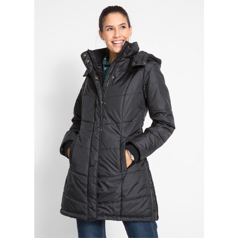 bonprix Dlhá prešívaná bunda, vatovaná, farba čierna 45853581
