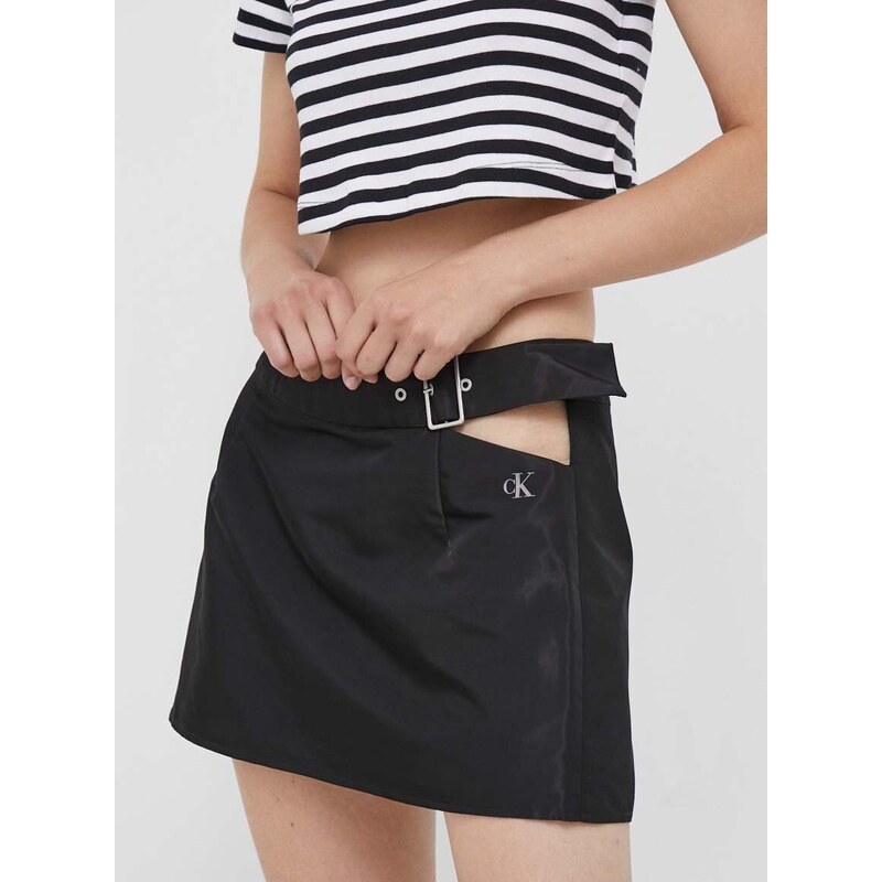 Sukňa Calvin Klein Jeans čierna farba, mini, rovný strih