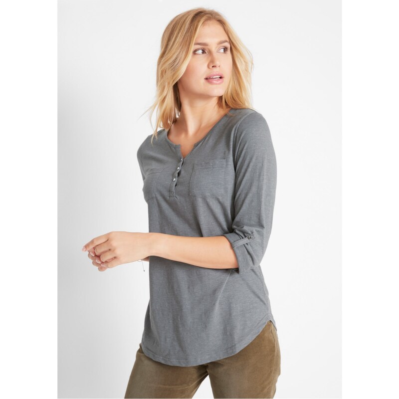 bonprix Tričko z bavlny s gombičkovou légou, farba šedá 45051981