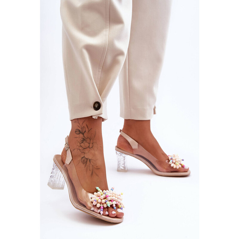 S. Barski Béžové dámske priesvitné sandále s farebnými korálkami