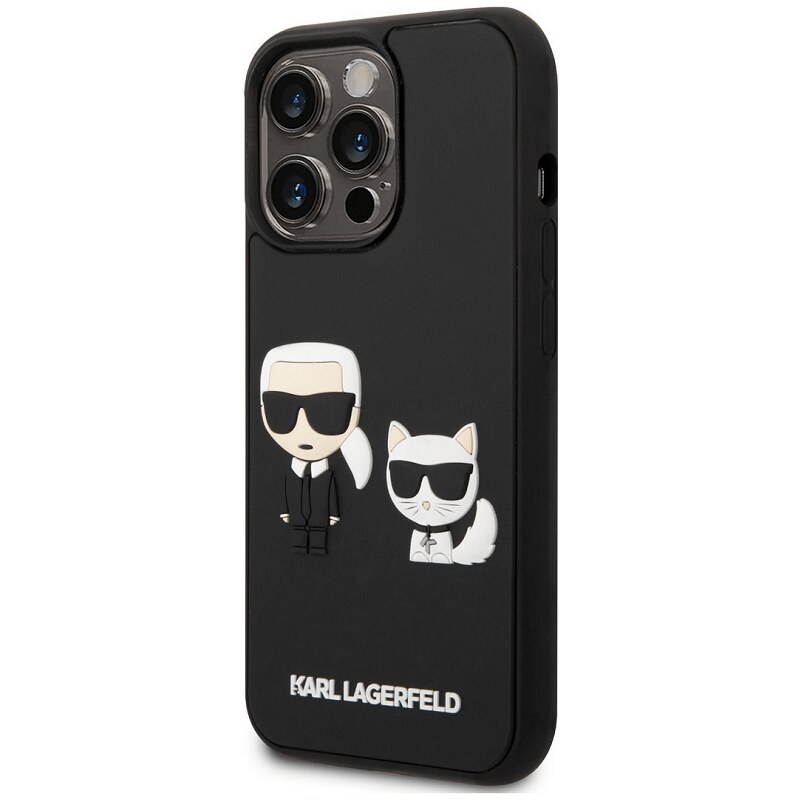 Apple iPhone 14 Pro Max Karl Lagerfeld und Choupette 3D-Fall schwarz KLHCP14X3DRKCK