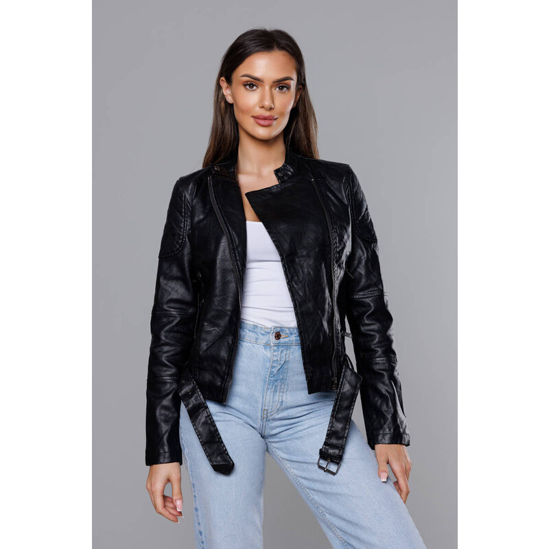 Forget me not FASHION Čierna bunda ramoneska so stojačikom (HM39) 39490241