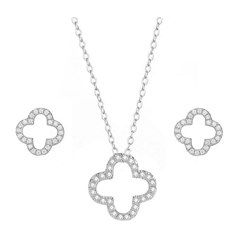 GRACE Silver Jewellery Souprava šperků se zirkony Čtyřlístek, stříbro 925/1000