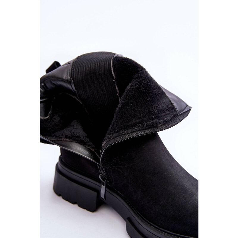 Basic Klasické čierne zateplené členkové topánky v eko semišovej koži