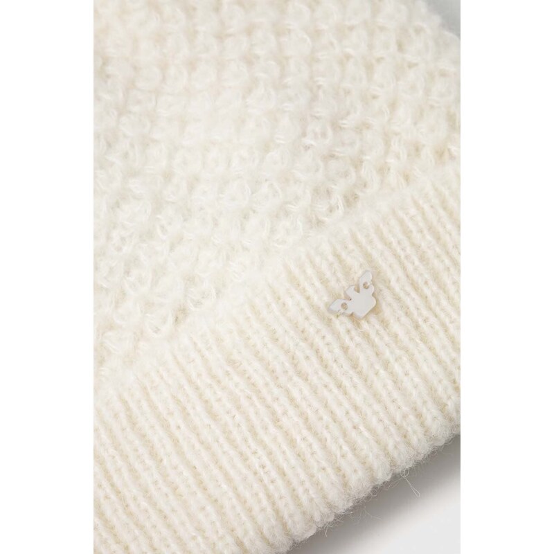 Detská čiapka s prímesou vlny Emporio Armani biela farba biela, z tenkej pleteniny