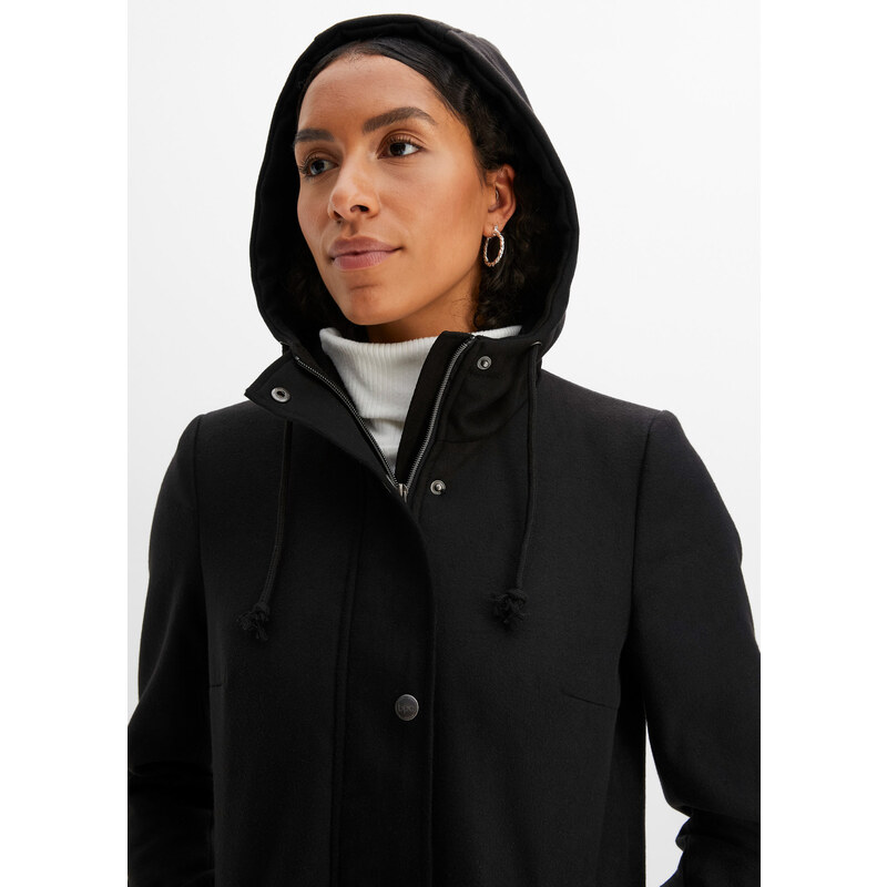 bonprix Kabát z vlnenej imitácie, maxi dĺžka, farba čierna