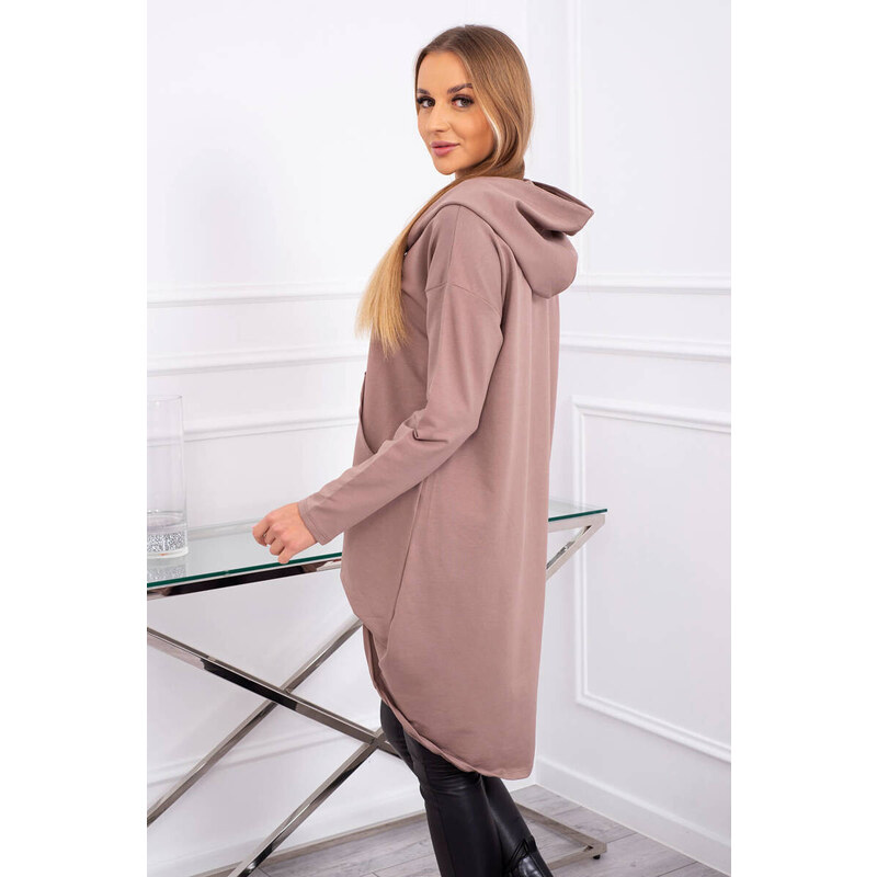 K-Fashion Mikina s dlhým chrbtom a kapucňou mocca 44561860