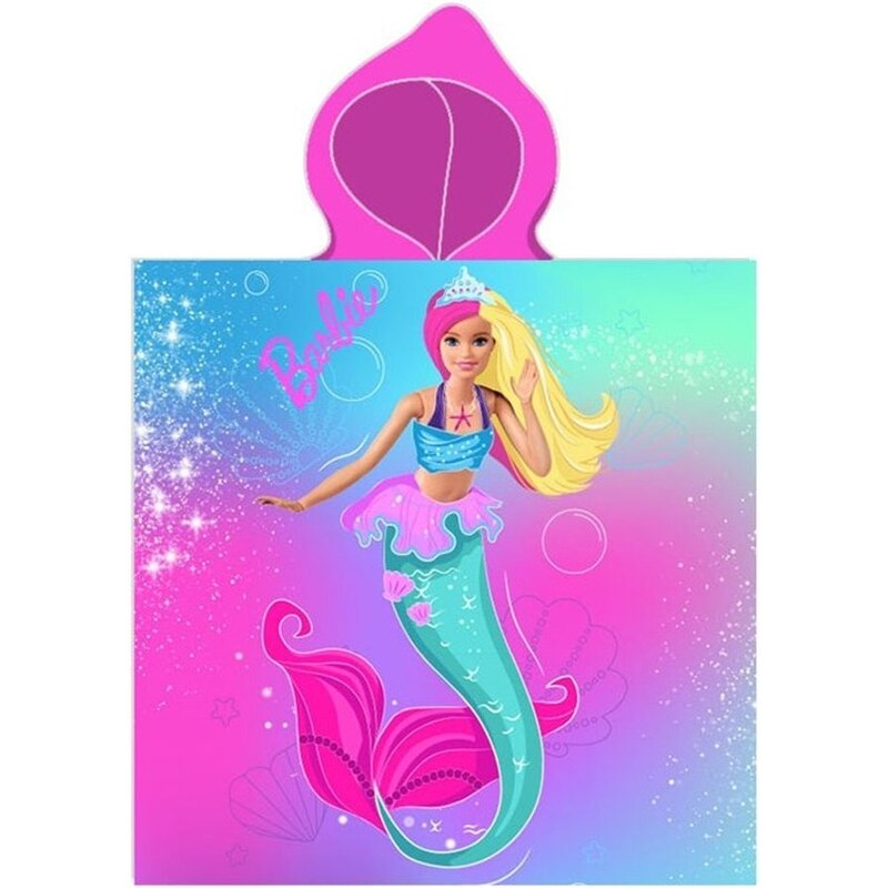 Carbotex Dievčenské plážové pončo - osuška s kapucňou Barbie - motív Morská panna - 50 x 115 cm