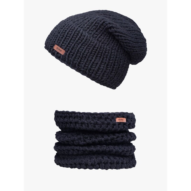 DOKE Set merino pletená čiapka a háčkovaný nákrčník roy black 45698976