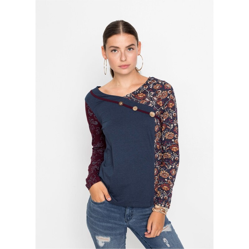 bonprix Tričko s gombíkmi, farba modrá 45554398