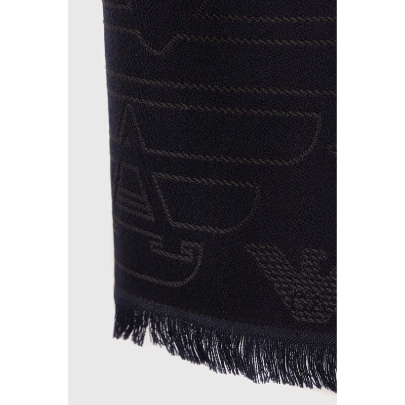 Vlnený šál Emporio Armani tmavomodrá farba, jednofarebný