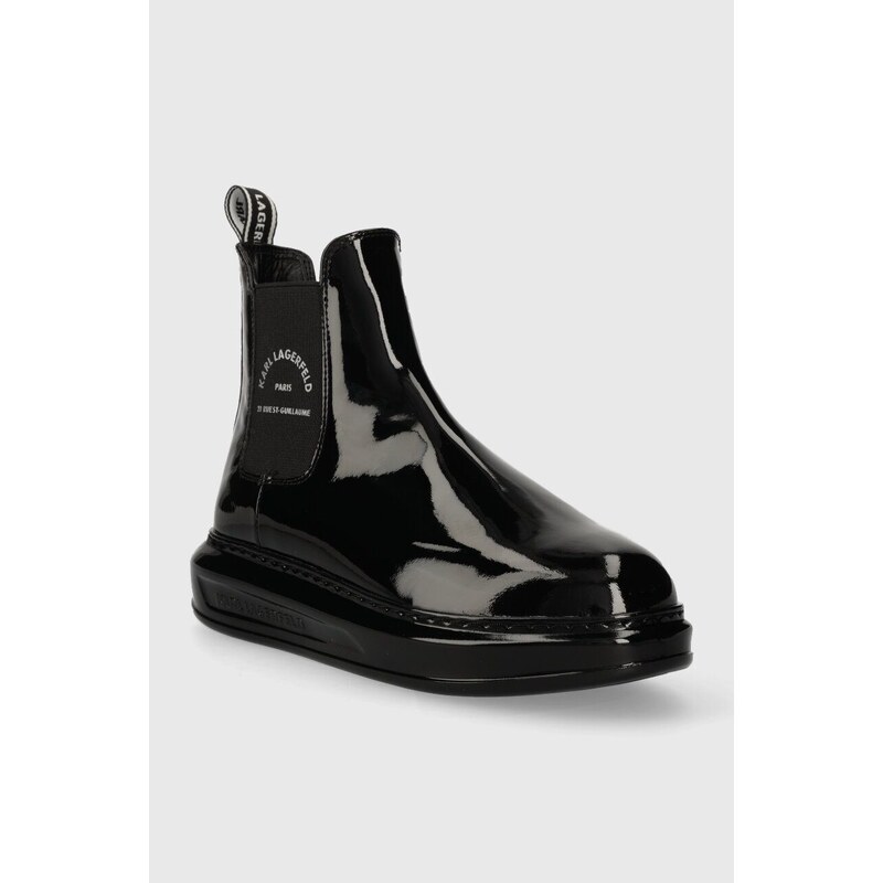 Kožené členkové topánky Karl Lagerfeld KAPRI KC dámske, čierna farba, na plochom podpätku, KL62540S