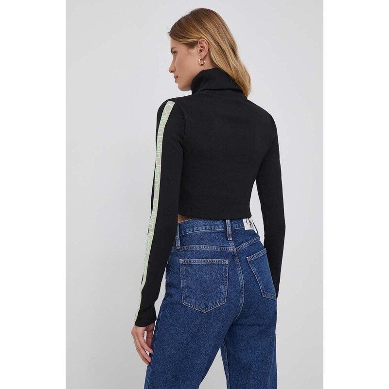 Tričko s dlhým rukávom Calvin Klein Jeans dámsky, čierna farba, s rolákom
