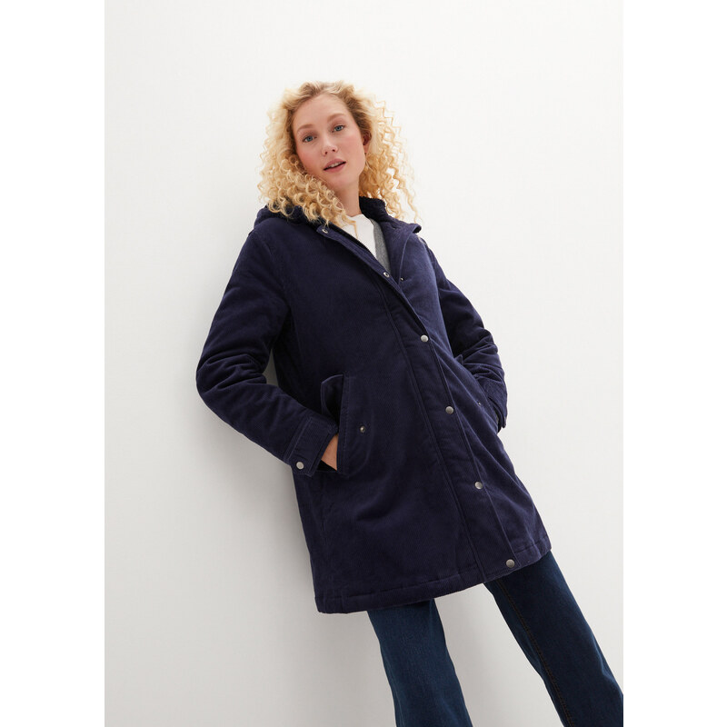 bonprix Kordová bunda parka s kožušinkovou podšívkou, strih do A, 45471384