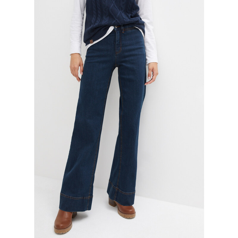 bonprix Strečové džínsy, komfortné, Wide Fit, farba modrá 45359417