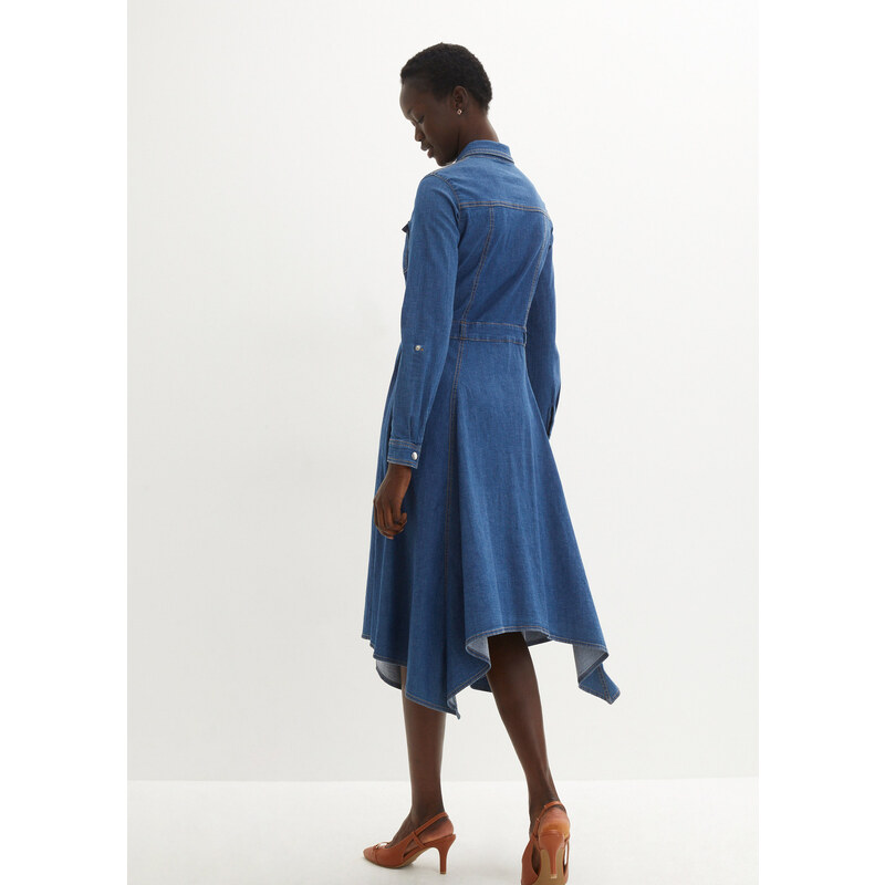 bonprix Džínsové šaty s cípmi, farba modrá