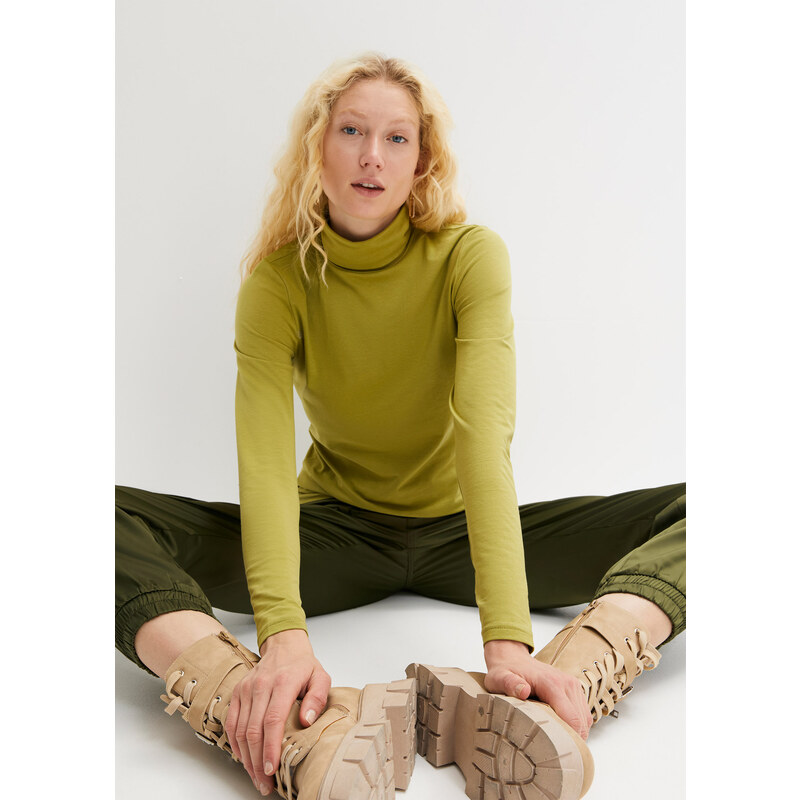 bonprix Strečový rolák, dlhý rukáv, farba zelená 45359201