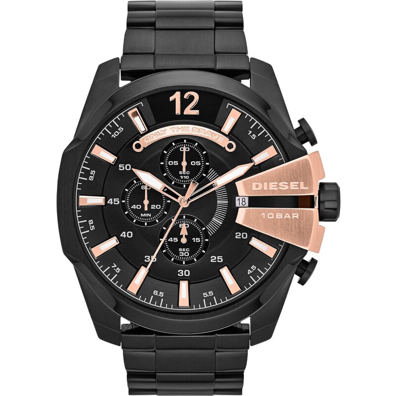 DIESEL Analógové hodinky Mega Chief staroružová / čierna 65189752
