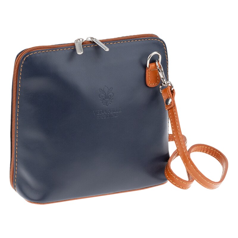Modrá kožená talianska crossbody kabelka Grana Blu Camel NovaKabelka 45362806