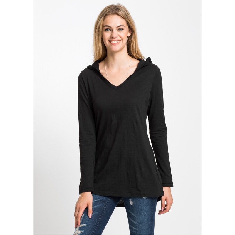 bonprix Dlhé tričko s kapucňou, farba čierna 45466759