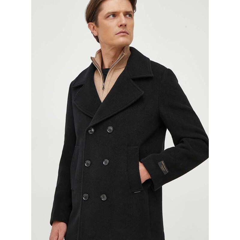 Vlnený kabát Liu Jo čierna farba, prechodný, dvojradový