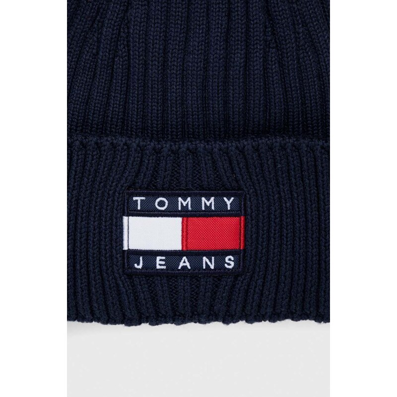 Čiapka Tommy Jeans tmavomodrá farba, z hrubej pleteniny