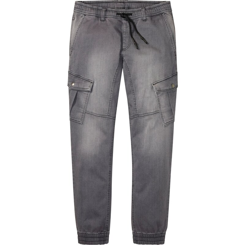 bonprix Mikinové džínsy, Regular Fit, s kapsáčovými vreckami, rovné, farba šedá