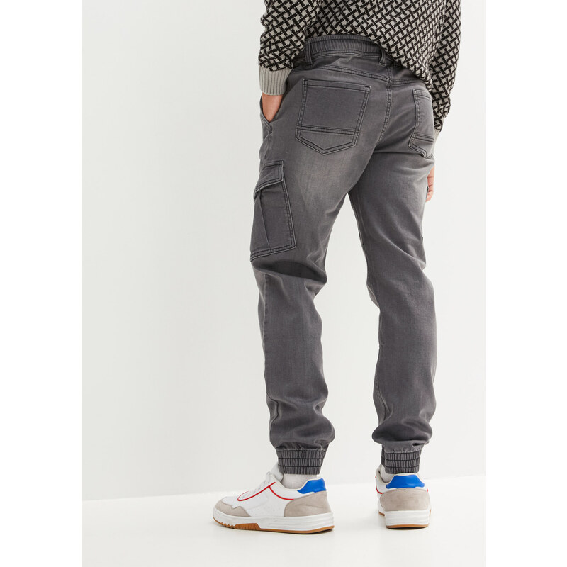 bonprix Mikinové džínsy, Regular Fit, s kapsáčovými vreckami, rovné, farba šedá