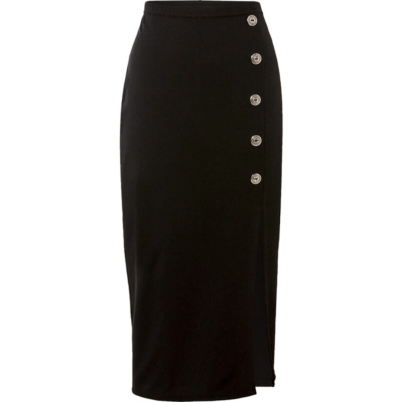 bonprix Sukňa s gombičkovou légou, farba čierna 45535795