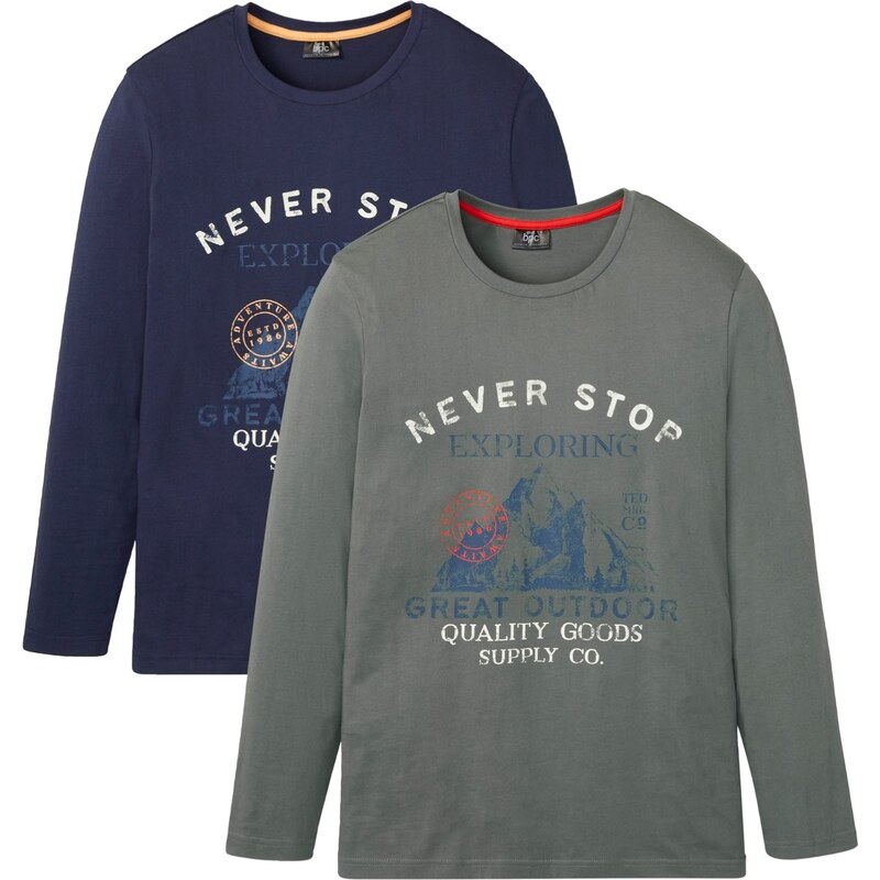 bonprix Tričko s dlhým rukávom (2 ks v balení), farba modrá 66862300