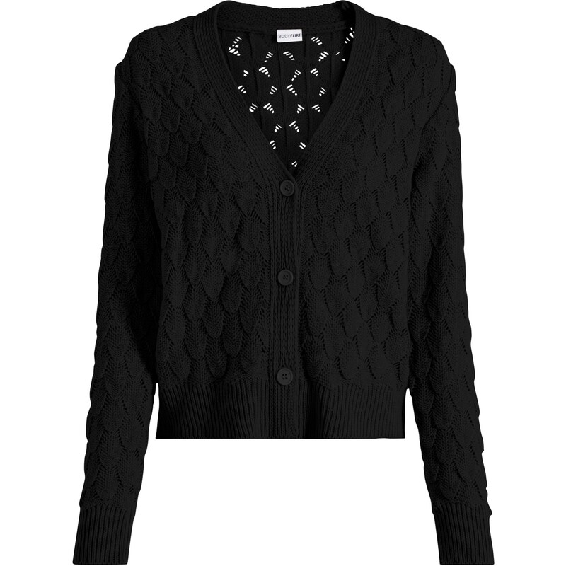 bonprix Pletený ažúrový sveter, farba čierna 45535721