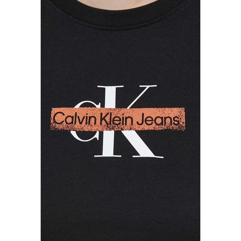 Bavlnené tričko s dlhým rukávom Calvin Klein Jeans čierna farba