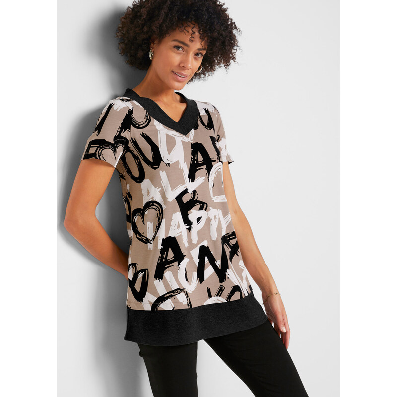 bonprix Dlhé tričko s krátkym rukávom, farba hnedá 62630470