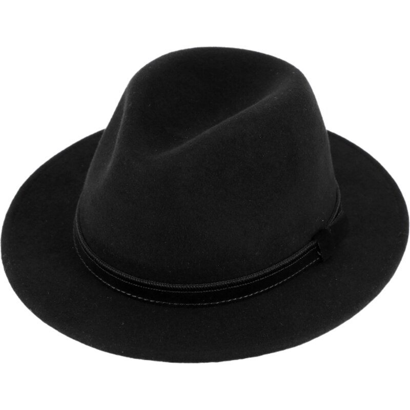 Fiebig - Headwear since 1903 Cestovný vodeodolný klobúk vlnený od Fiebig s menšou krempou - čierny s koženou stuhou