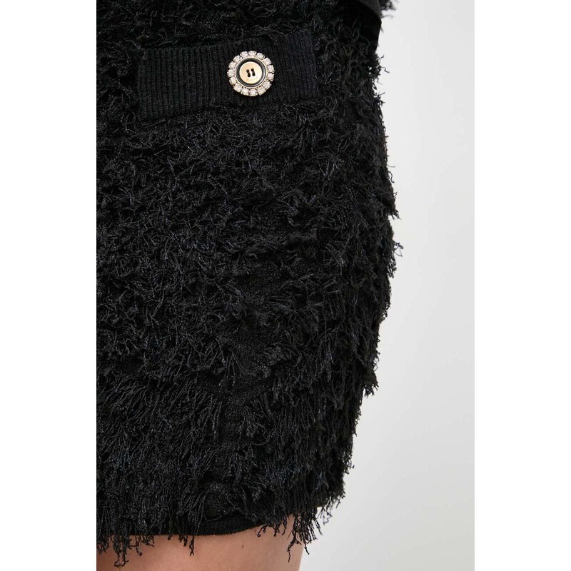 Sukňa s prímesou vlny Pinko čierna farba, mini, rovný strih, 101865.A118