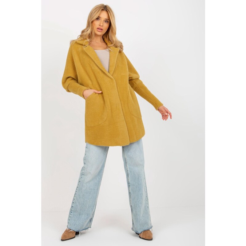 MladaModa Alpaka kabát Nora s netopierími rukávmi horčicový 45606030