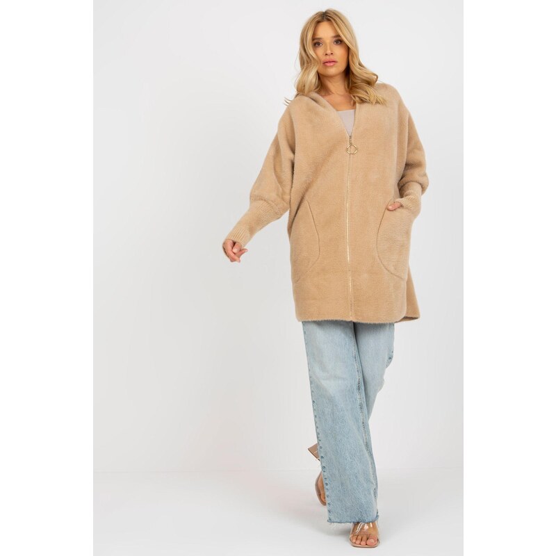 MladaModa Alpaka kabát model 905196 s netopierími rukávmi a zipsom 62870539