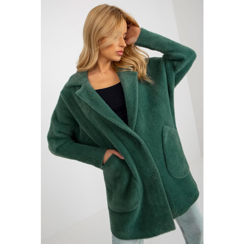 MladaModa Alpaka kabát Nora s netopierími rukávmi tmavozelený 45620458