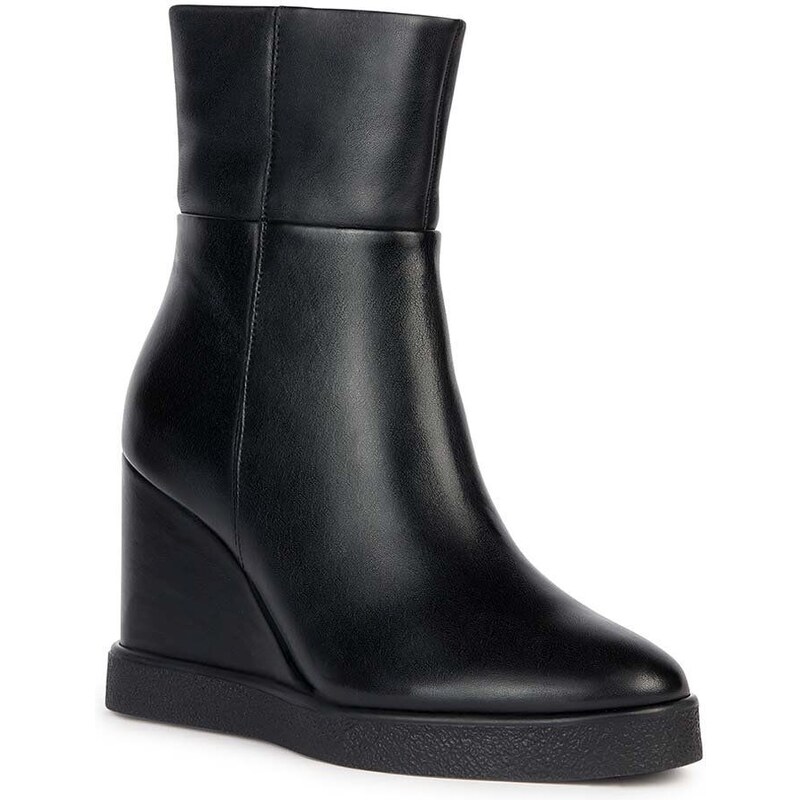 Kožené členkové topánky Geox D ELIDEA WEDGE B dámske, čierna farba, na kline, D36VQB 00043 C9999